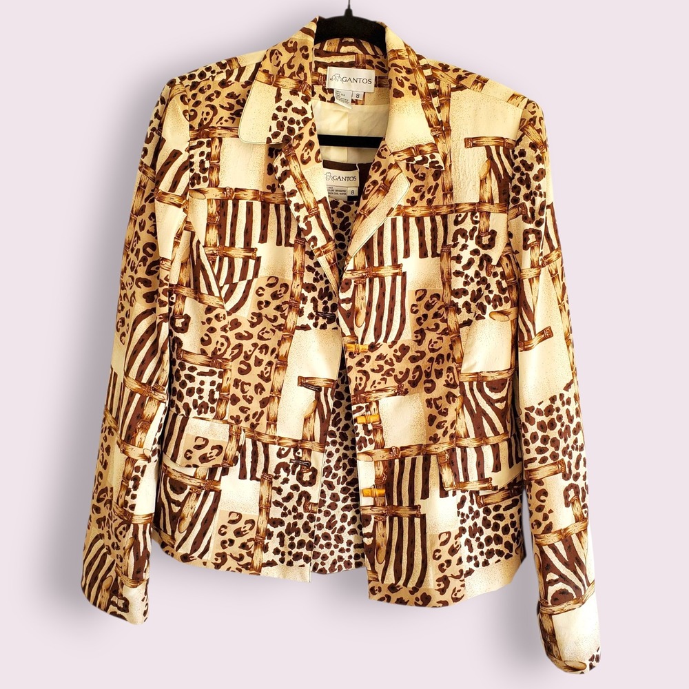 Gantos Silk Animal Print Blazer Skirt Tank Set Size 8 / 12‎ Zebra Leopard
